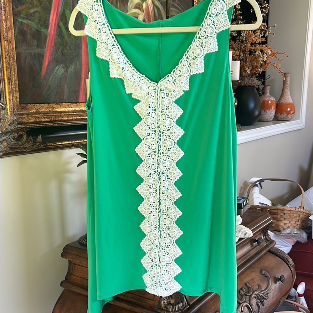 Green Sleeveless Top with Lace Trim